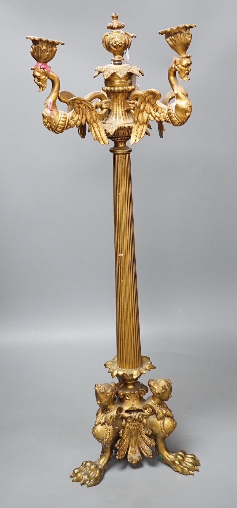 A tall 19th century French ormolu 3-light candelabrum, in Barbedienne style, 67cm high Height 67cm.